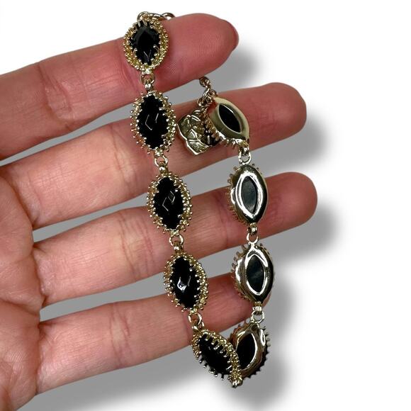 Kendra Scott Jana Line Black Gold Embossed Marquise-Cut Slinky Line Bracelet - Picture 2 of 7